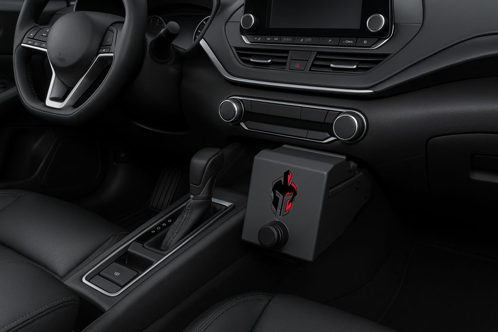 Quick access gun safe for car, Spartan Guardian gun safe, best quick access pistol safe, vehicle-mounted gun safe, RFID gun holster, secure car firearm storage
